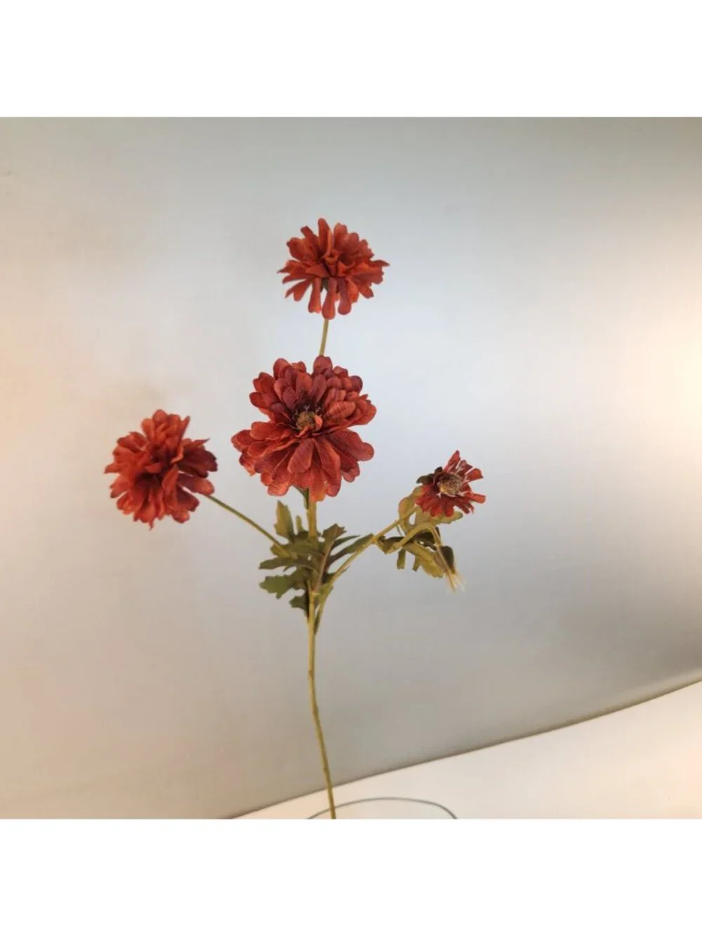 Rust Red Artificial Mum Stems Set of 3 21 Inch Faux Chrysanthemum Flowers Fall T